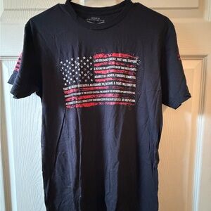 Grunt Style Black Short Sleeve Tee with Distressed American Flag Graphic